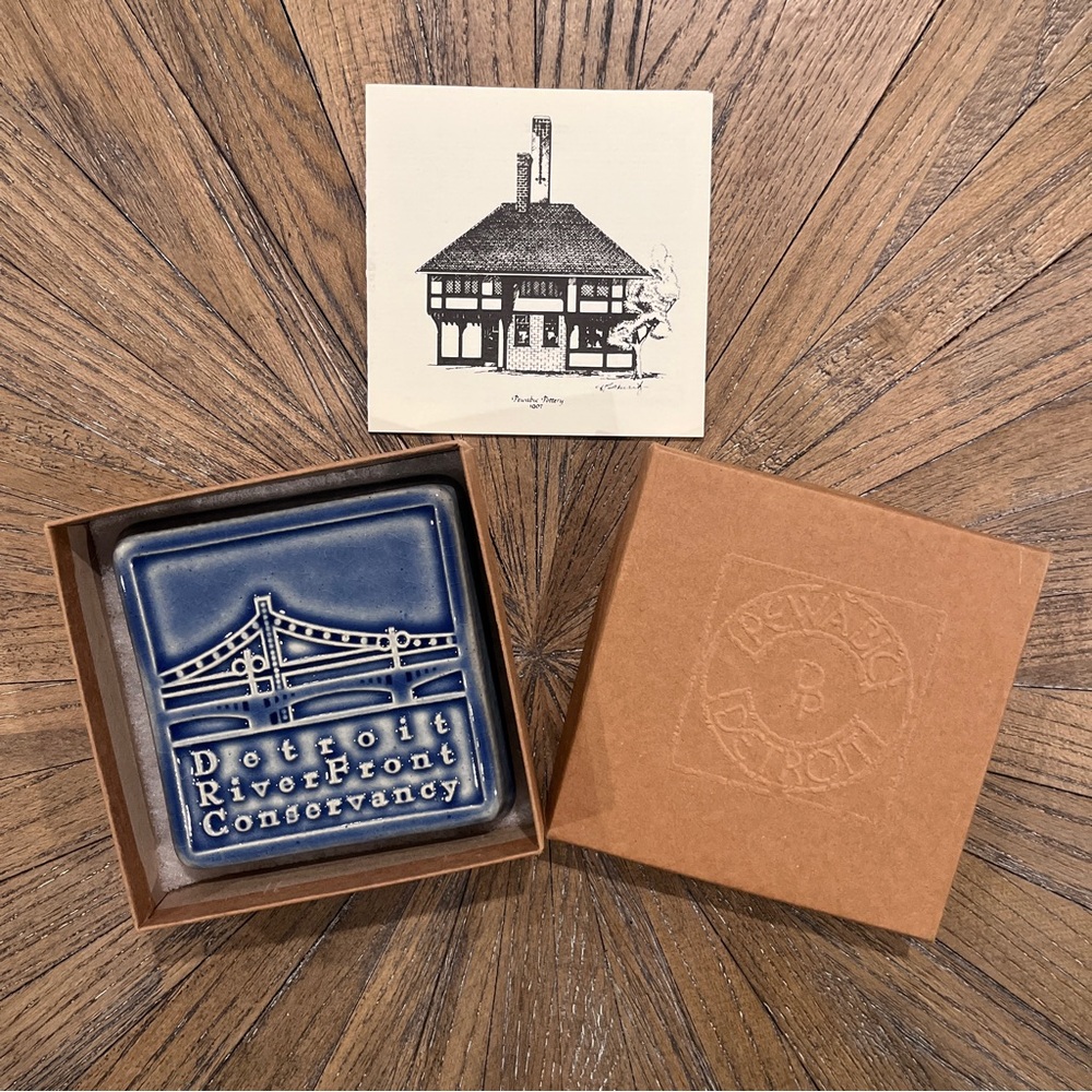 Detroit Riverfront Conservancy 4"x4" PEWABIC POTTERY 2010 Blue Tile New In Box